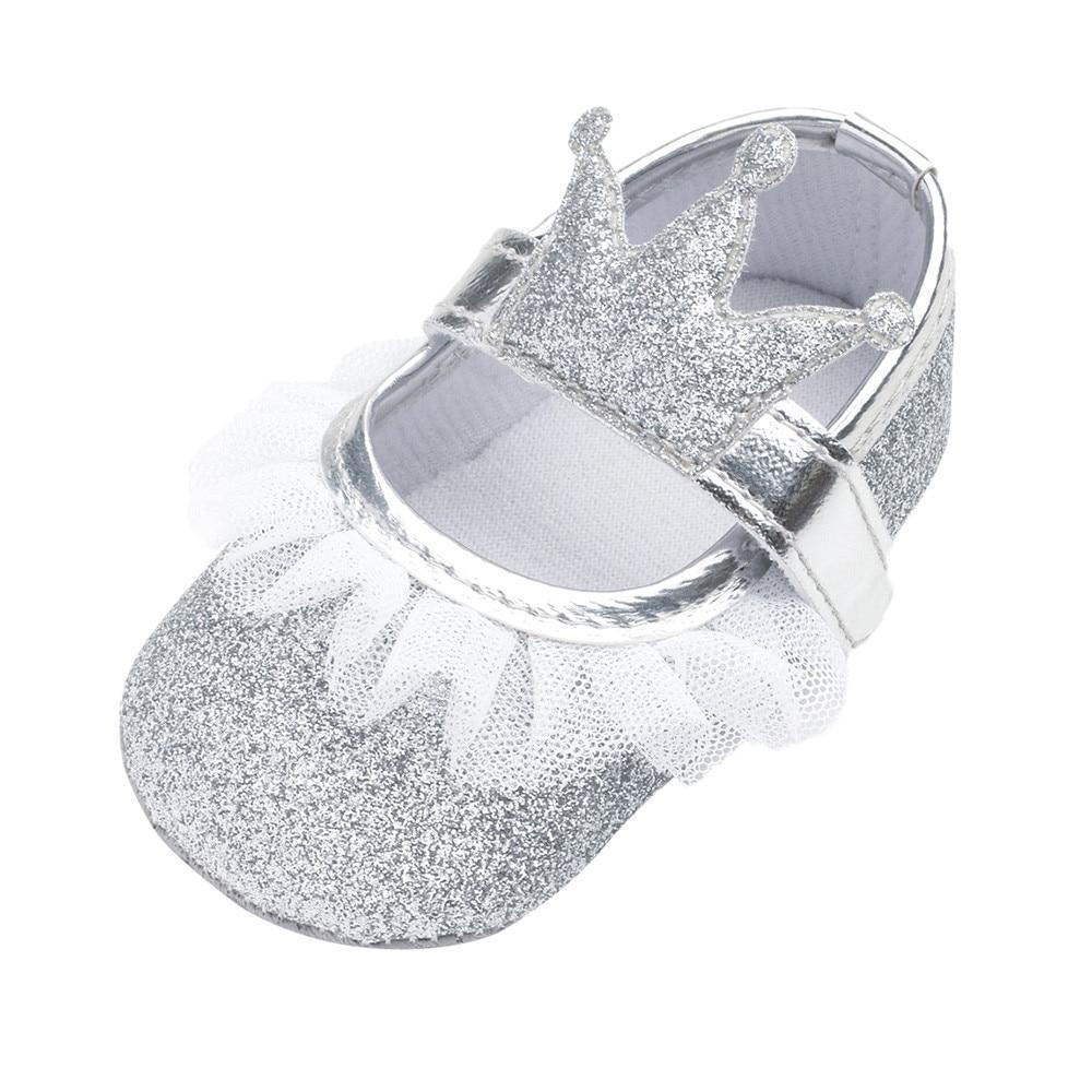 Chaussures de bébé fille nouveau-né, tout-petit, enfants, motif couronne pailletée, semelle souple antidérapante