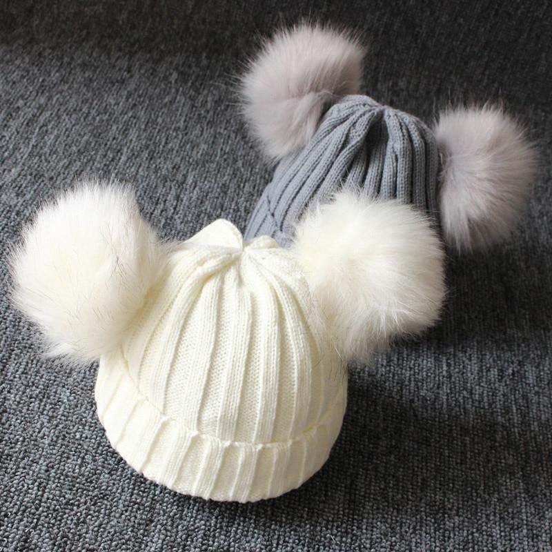 Ensemble bonnet et écharpe mignons pour bébé - Bonnet d'hiver en tricot chaud avec pompon pour bébé fille
