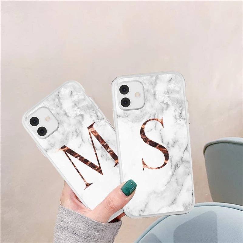 Coque de téléphone en marbre blanc A-Z pour iPhone 12 Mini, étui arrière en silicone souple, coque de téléphone personnalisable, protection de luxe pour écran et appareil photo, coque antichoc souple