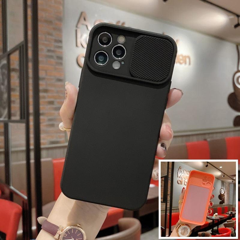 Étui en Silicone de Protection d'objectif Coulissant pour iPhone 11 Pro Max Mini 12 Pro 13, Étui Poussoir Housse de Caméra Coulissante avec Protecteur d'objectif de Caméra, Étui en Silicone Mince Compatible avec iPhone