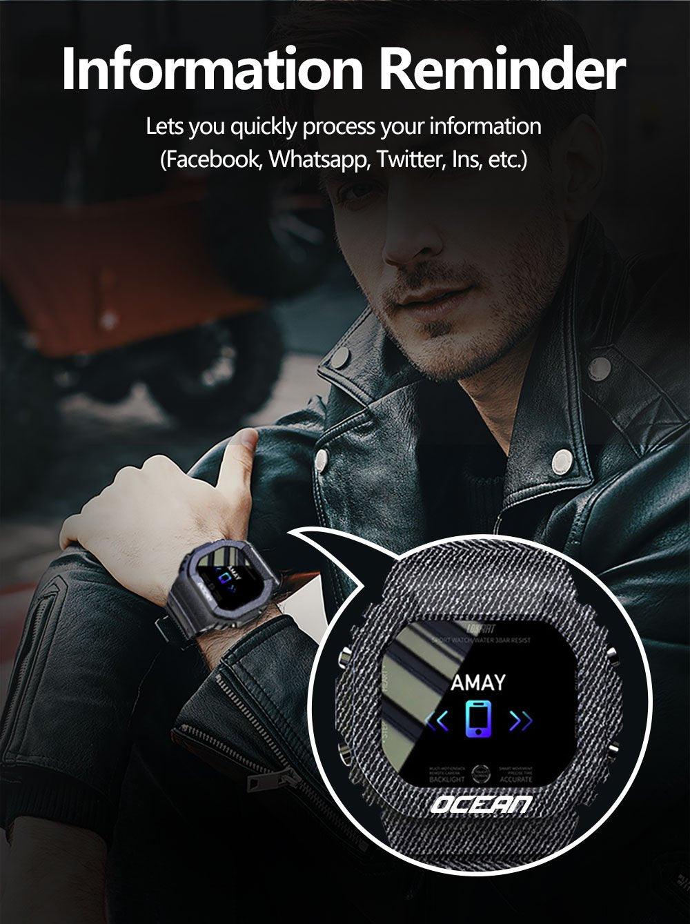 Montre connectée militaire Ocean Army pour hommes et femmes, pour le fitness et le sport, avec suivi de la pression artérielle, notifications de messages, moniteur de fréquence cardiaque et horloge, pour Android