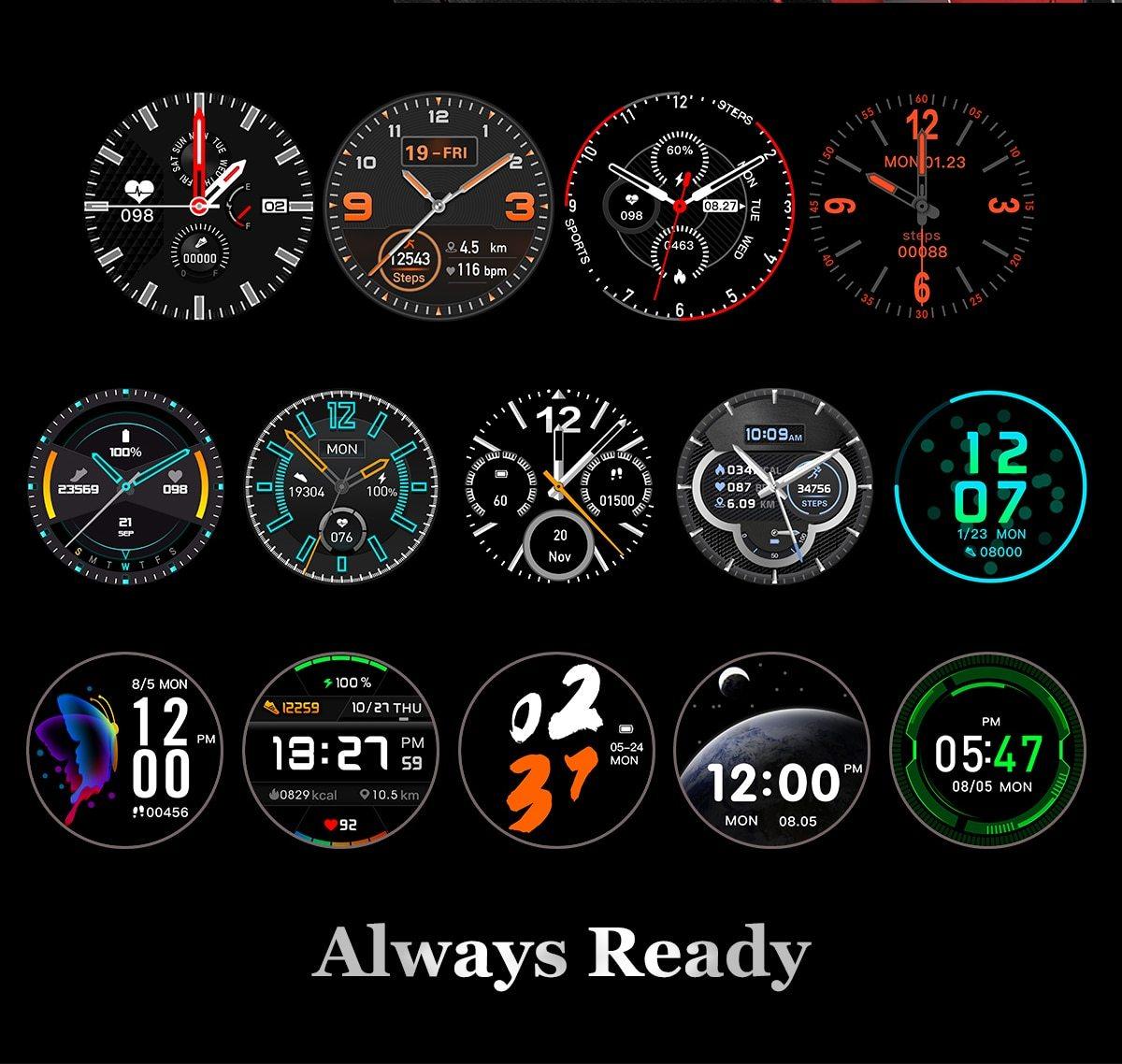Montre connectée ronde moderne à écran tactile pour hommes, style business de luxe, avec protection étanche IP68 et moniteur de fréquence cardiaque et de tension artérielle, autonomie de 5 jours