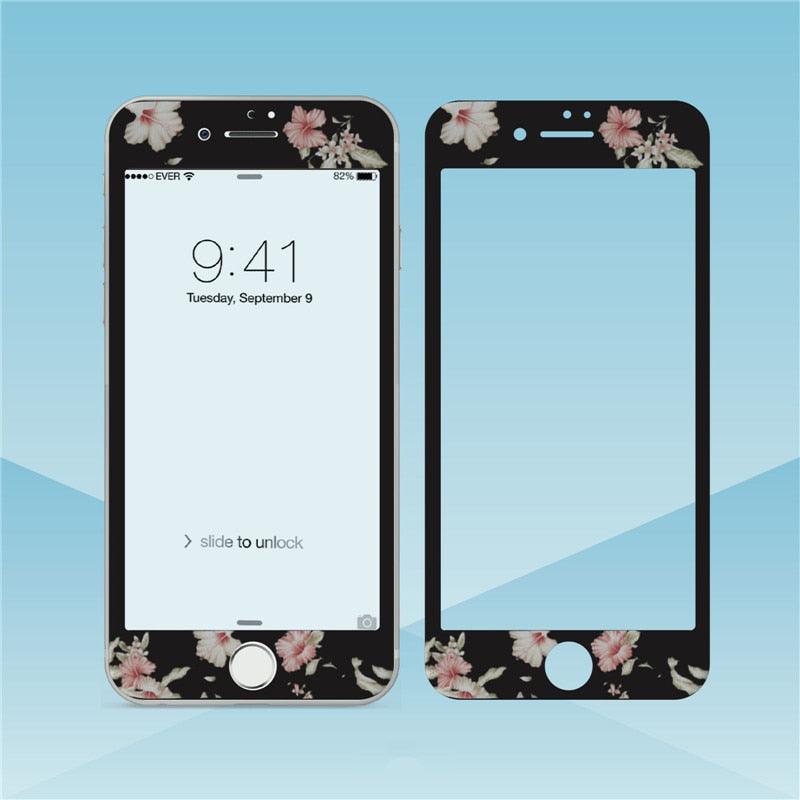 Protecteur d'écran Cartoon Fleurs pour iPhone 13 12 11 Pro Max Bord Souple Verre Trempé pour iPhone XS MAX XR 7 8 PLUS Cadre d'installation facile Mignon Dureté 9H Couverture complète Sans bulles Design Mignon Fleurs de Cerisier Verre pour iPhone