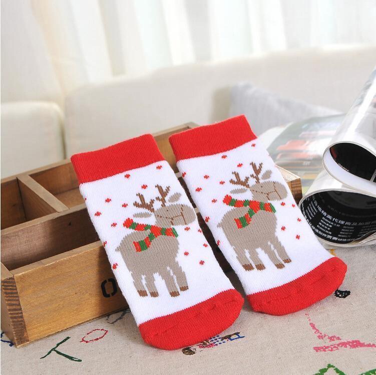 Chaussettes de Noël de luxe en coton d'hiver et d'automne pour bébés filles garçons, chaussettes en éponge pour enfants avec flocon de neige, élan, Père Noël