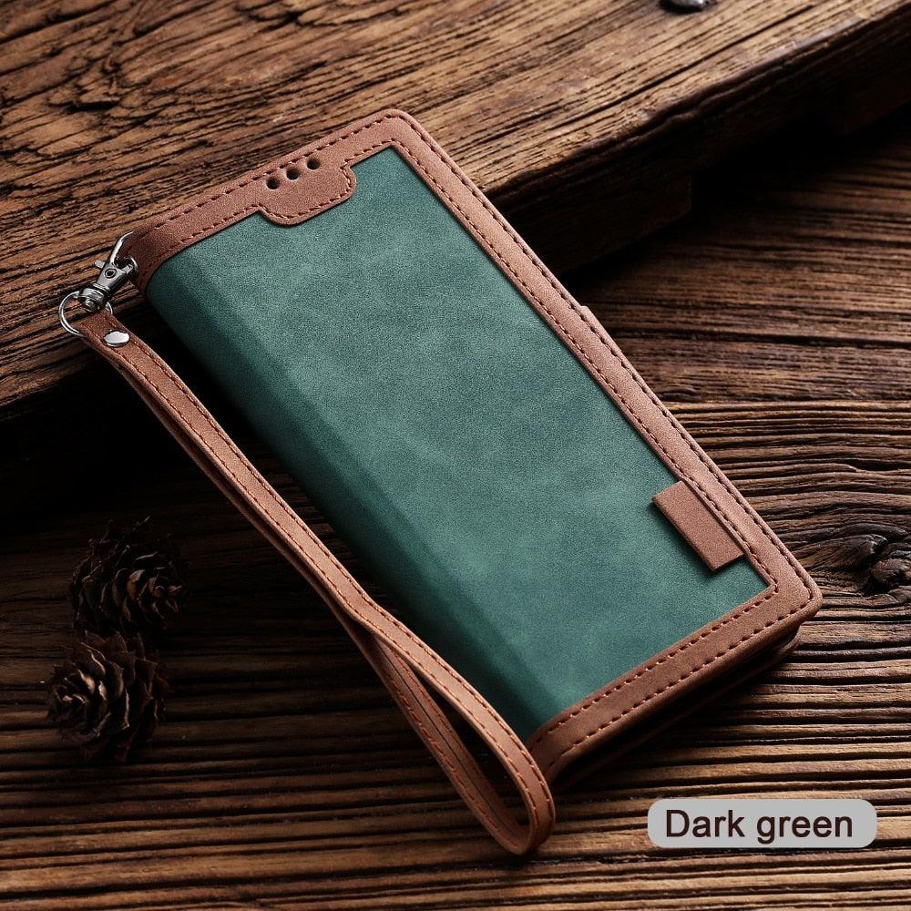 Étui portefeuille de luxe en cuir magnétique à rabat pour iPhone 14 13 12 Mini 11 Pro SE, avec porte-cartes, béquille, fentes pour cartes et argent, protection intégrale à 360°