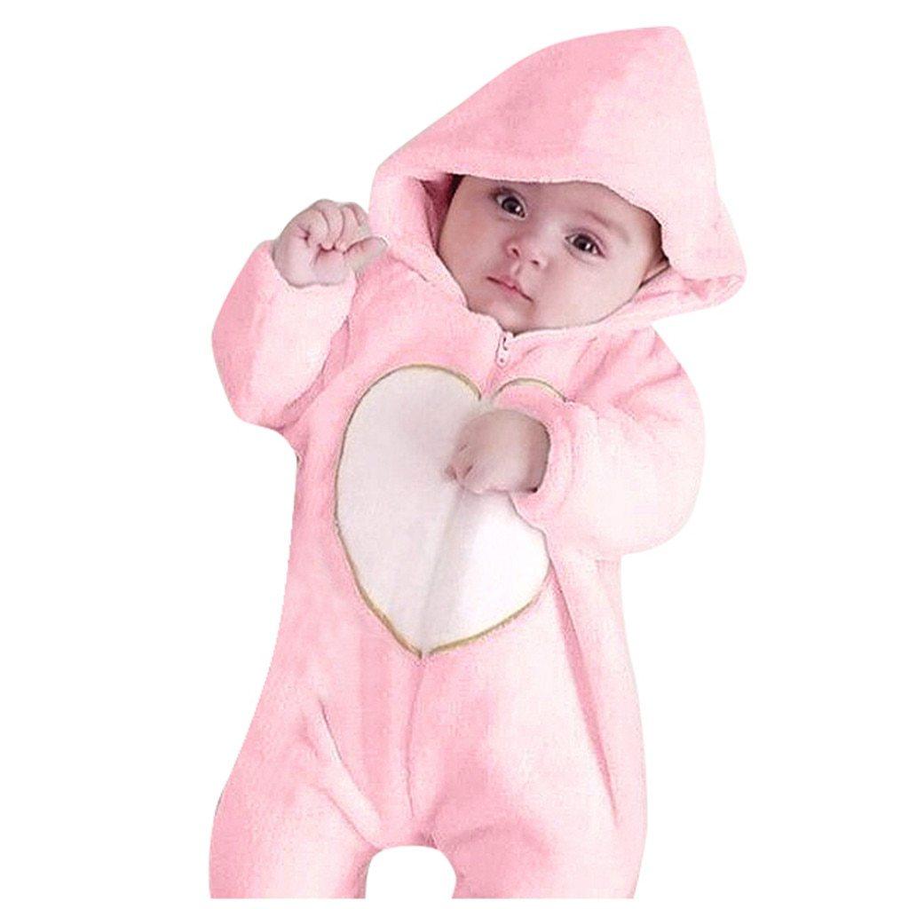 Nouvelle Tendance Combinaison Combinaison Polaire Chaude et Douillette pour Nouveau-né avec Fermeture Éclair Cœur, Grenouillère à Capuche pour Bébés Garçons et Filles