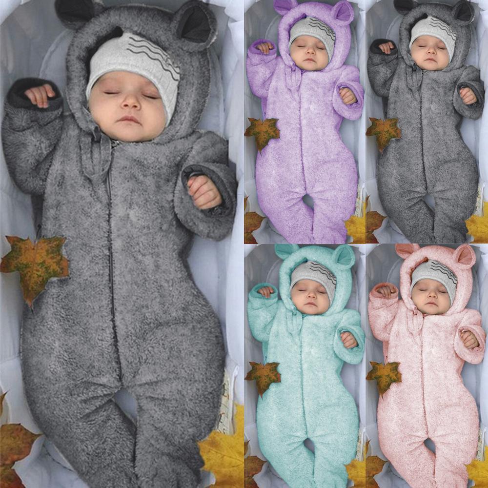 Nouvelle Tendance Hiver Combinaison Bébé Chaude Nouveau-né Garçon Solide Capuche Bébé Barboteuse Manteau Chaud Combinaison Polaire Vêtements d'Extérieur pour Garçons et Filles