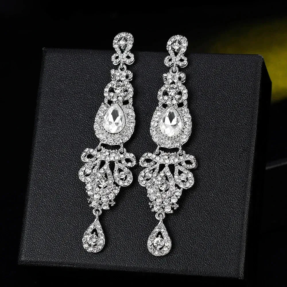 TREAZY Boucles d'oreilles pendantes de mariage en cristal pour femmes, couleur argent, pour mariées, cadeaux d'anniversaire, bijoux de fête
