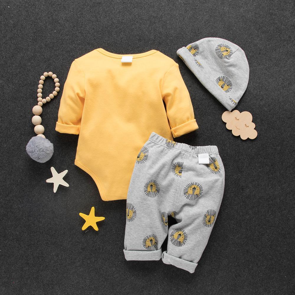 Ensemble de pyjama en coton automne et hiver avec lion, combinaison décontractée, pantalon et chapeau pour bébés garçons et filles