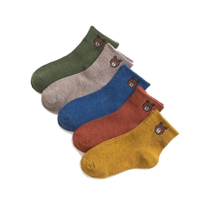 5 paires de chaussettes d'hiver pour bébés garçons, motif dessin animé ours, en coton respirant pour enfants, printemps automne