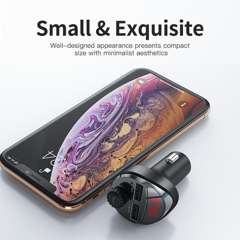 Chargeur de voiture noir Transmetteur FM Bluetooth Lecteur MP3 Audio de voiture Kit voiture carte TF Chargeur de téléphone de voiture double USB 3,4 A