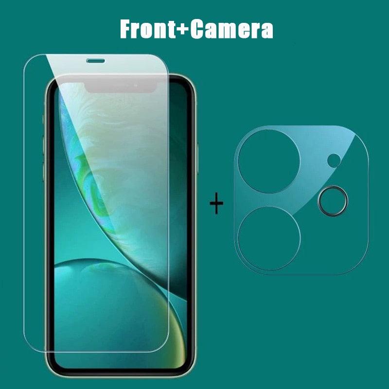 3-en-1 Lot de 2 films de protection d'écran en verre trempé pour iPhone 12 11 Pro Max Mini, Protection Avant + Arrière + Objectif pour iPhone 13 Pro Max - Film en verre trempé de qualité supérieure - Clarté HD - Anti-traces de doigts/rayures pour iPhone