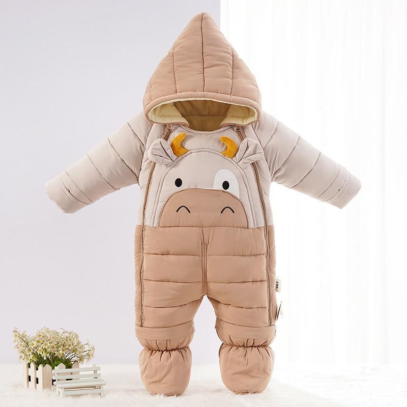 Barboteuse bébé d'hiver mignonne motif veau, veste de neige pour nourrisson, combinaison épaisse, manteau pour enfants au design moderne et intéressant