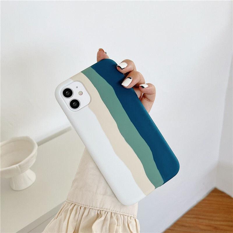 Coque en silicone de luxe arc-en-ciel pour iPhone 11 X Xr Xs Max Coque 12 11 Pro Max 6 6s 7 8 Plus Moderne Antichoc Coloré Coque Arrière en Silicone Souple Couverture Arrière Arc-en-ciel