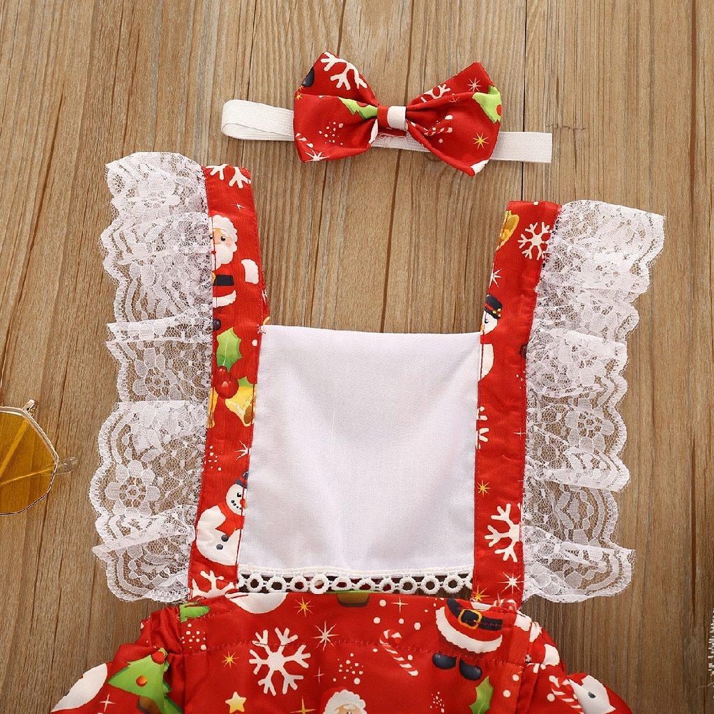 Ensemble nouveau-né pour petites filles, tenue de Noël Princesse : robe à bretelles, body et bandeau.