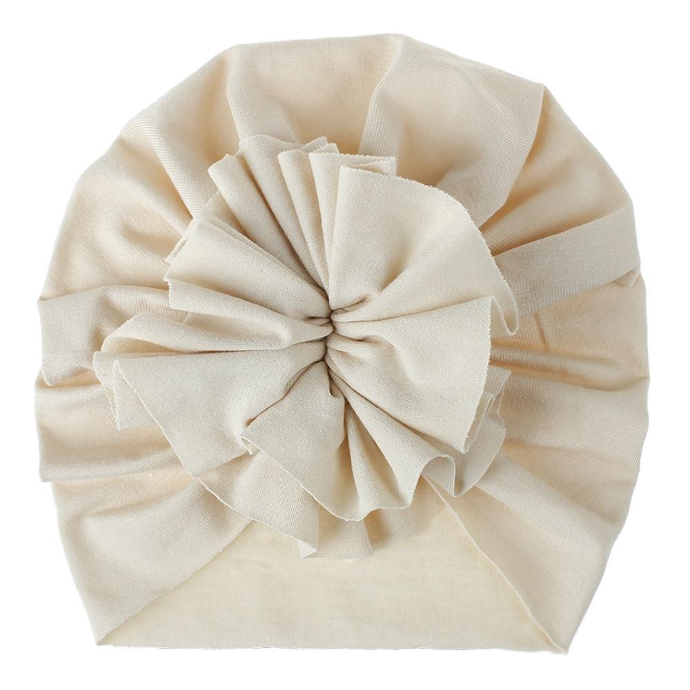 Turban pour bébé fille en coton tricoté, fait main avec fleur plissée, style élégant
