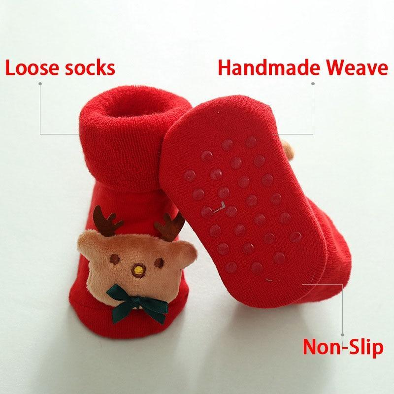 Chaussettes de Noël modernes de luxe pour enfants avec poupée, bébé, chaud, élan, antidérapantes, nouveau-né, pour nourrissons et tout-petits.