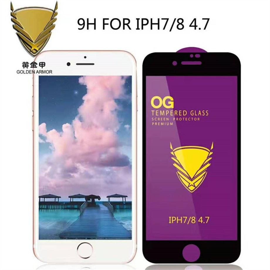 Lot de 3 protections d'écran en verre trempé OG pour iPhone 14 13 12 11 Pro XS Max X XR, avec colle intégrale, bordures incurvées, couverture complète pour iPhone 7 8, protection d'écran en verre pour iPhone