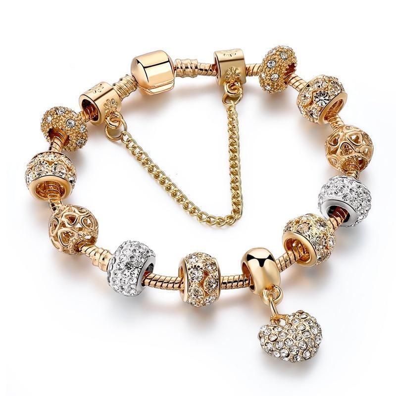 Nouveaux Bracelets et Joncs Modernes de Luxe en Forme de Cœur Doré, Exceptionnels pour Femmes avec un Design de Diamants Brillants