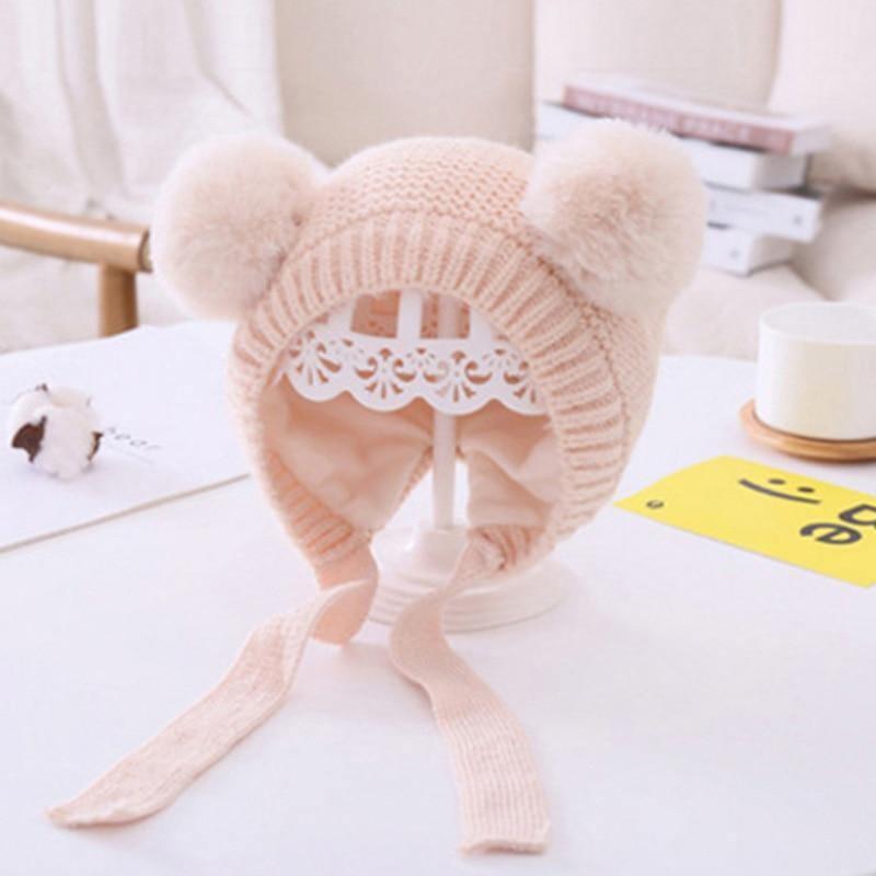 Chapeau d'Hiver de Noël Tricoté pour Bébé Fait à la Main Tendance Moderne Mignon Double Pompom Bonnet pour Nouveau-né Garçon Fille Cache-Oreilles Chapeaux Enfants