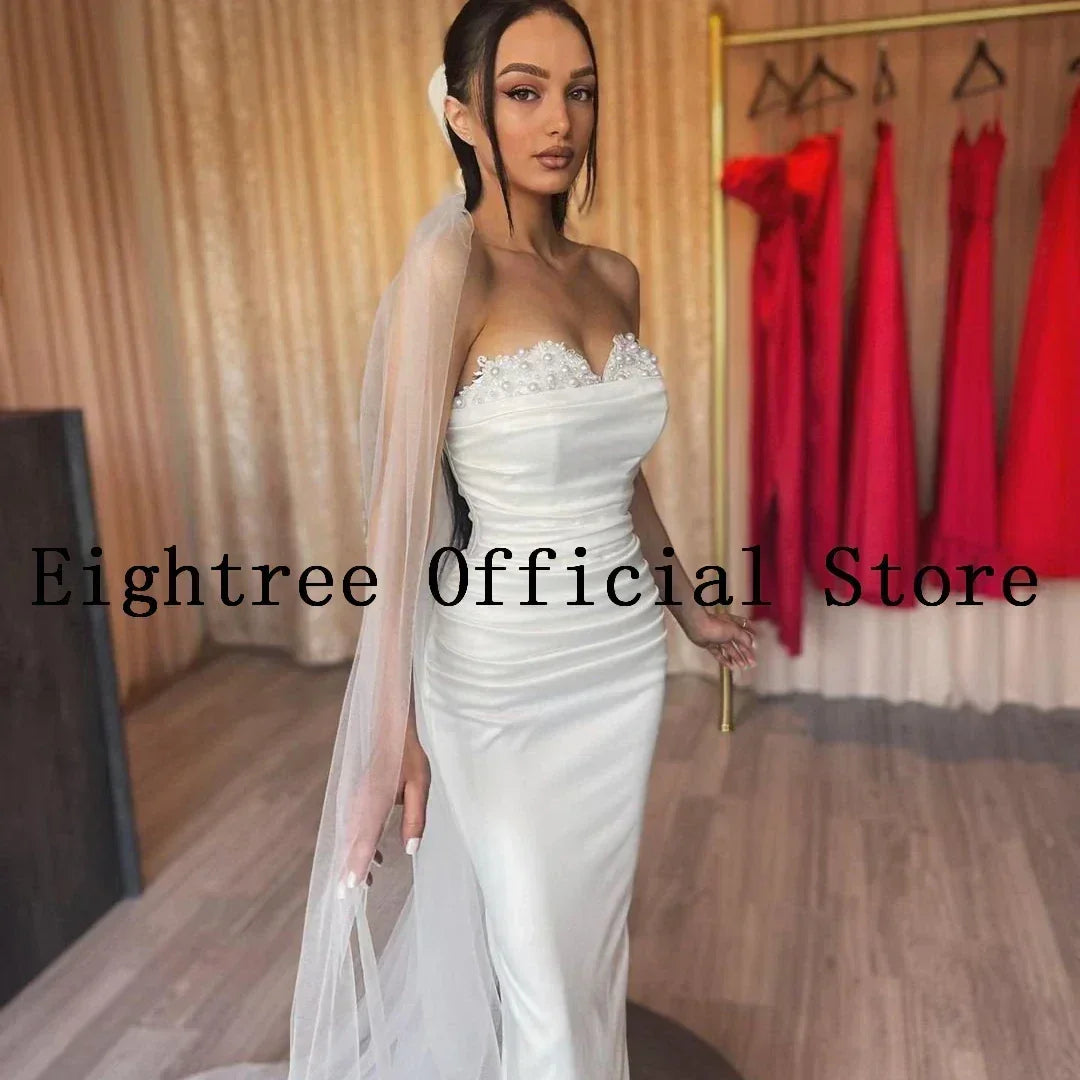 Eightree Robes de mariée sexy blanches en dentelle, bustier en cœur, avec traîne détachable, robe de mariée sirène en satin, robes de soirée de mariée personnalisées