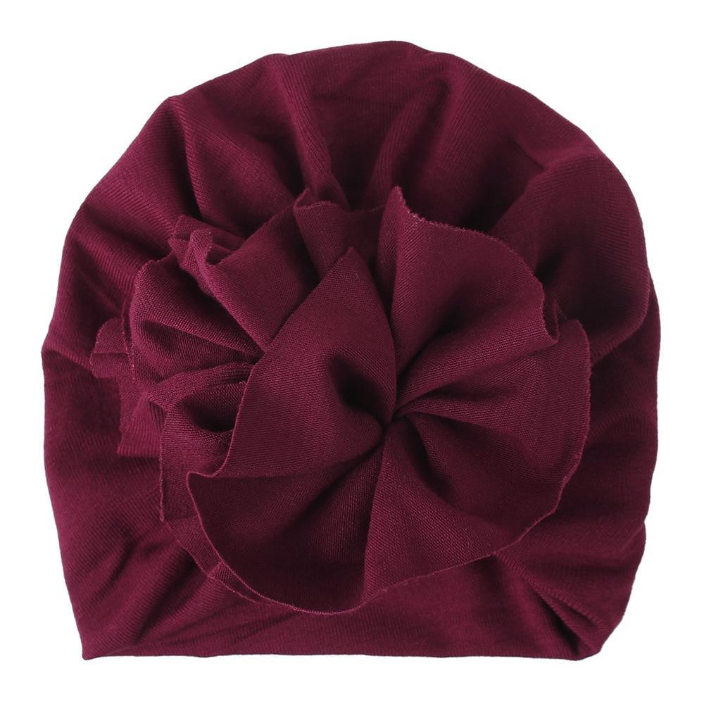 Turban pour bébé fille en coton tricoté, fait main avec fleur plissée, style élégant