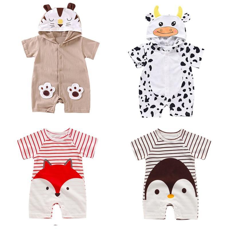 Grenouillère Bébé Été Barboteuse Imprimé Animal de Dessin Animé Fille et Garçon Costume en Coton Combinaison Nouveau-né