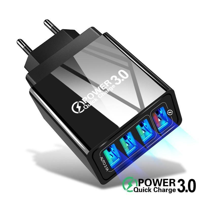 Chargeur Mural USB pour Téléphone Portable à Charge Rapide, Noir Moderne, 48W, Quick Charge 3.0