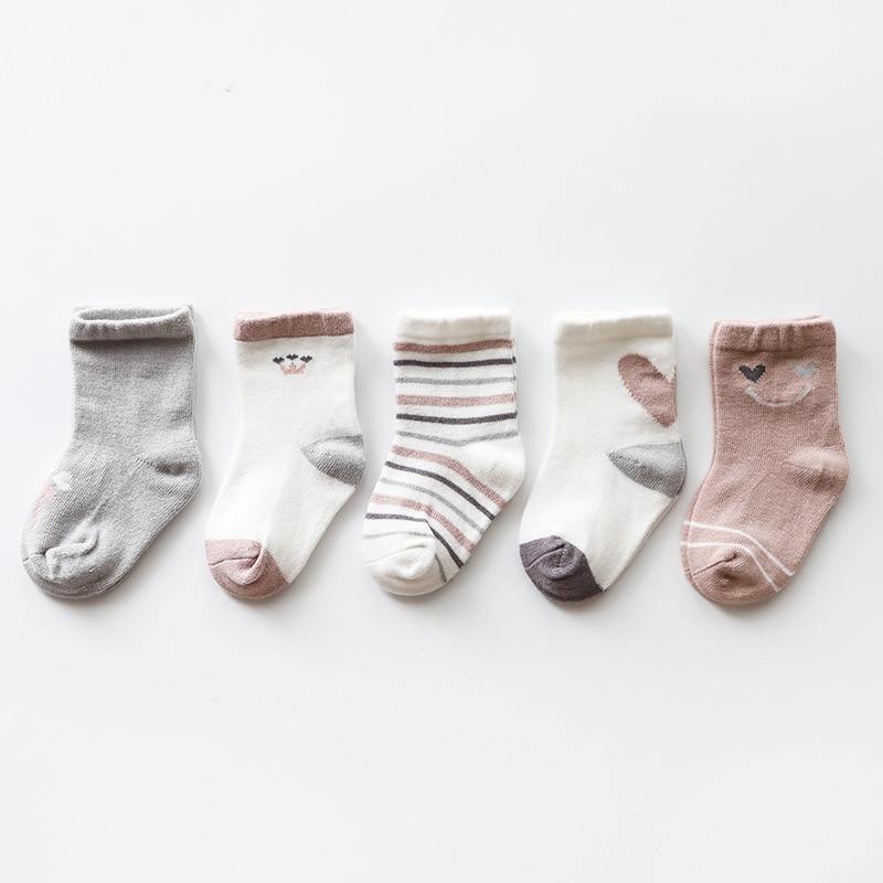 Lot de 5 paires de chaussettes en coton pour bébé, filles ou garçons, automne hiver, pour nourrissons et tout-petits