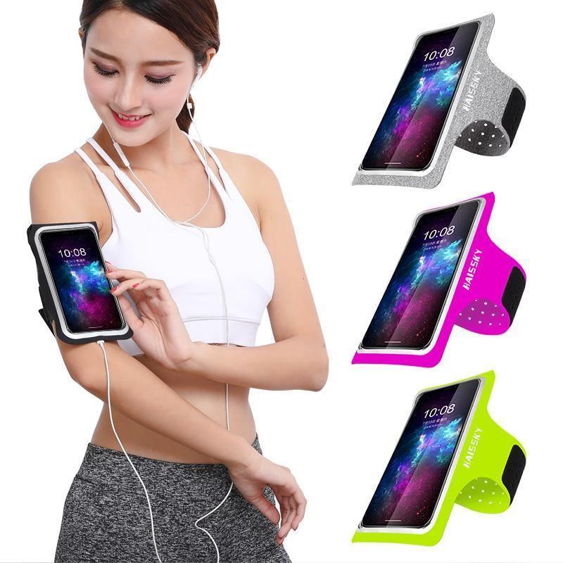 Brassard de sport gris pour téléphone - Étui de rangement pour téléphone portable - Sac de poignet pour l'entraînement