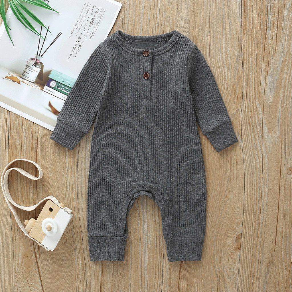 Vêtements bébé garçon et fille, une pièce en tricot uni à manches longues, barboteuse salopette au design classique