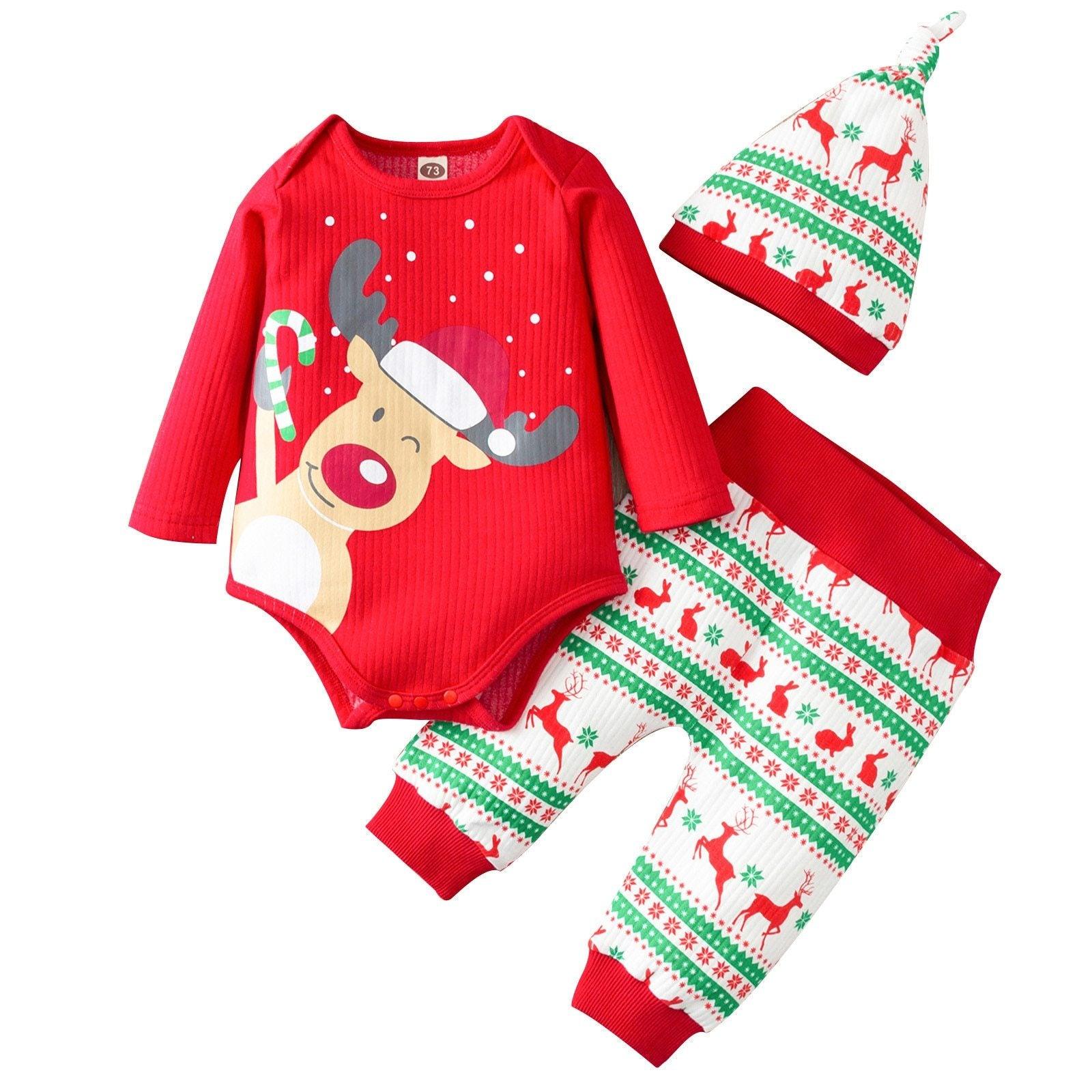Grenouillère Noël Bébé Fille/Garçon Ensemble Bonnet Pantalon Motif Nouvel An Pour Garçons et Filles