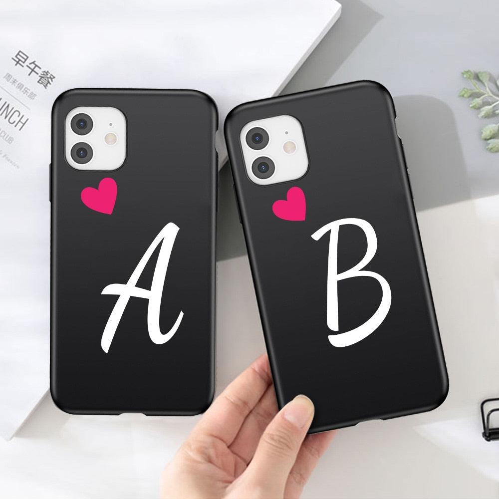 Étui de téléphone élégant pour femme avec lettre initiale A-Z Cœur d'amour pour couples compatible iPhone 13 12 Pro Max Mini, Housse de luxe en silicone souple avec initiale de nom
