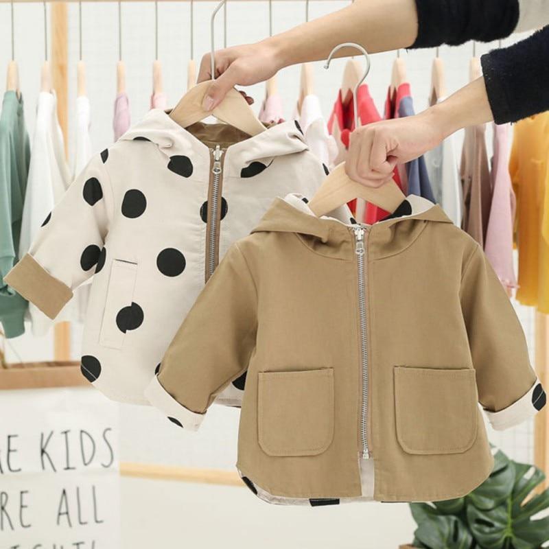 Manteau chaud en coton à imprimé pois, élégant et confortable, coupe slim, avec capuche boutonnée et deux faces, pour bébé fille nouveau-né