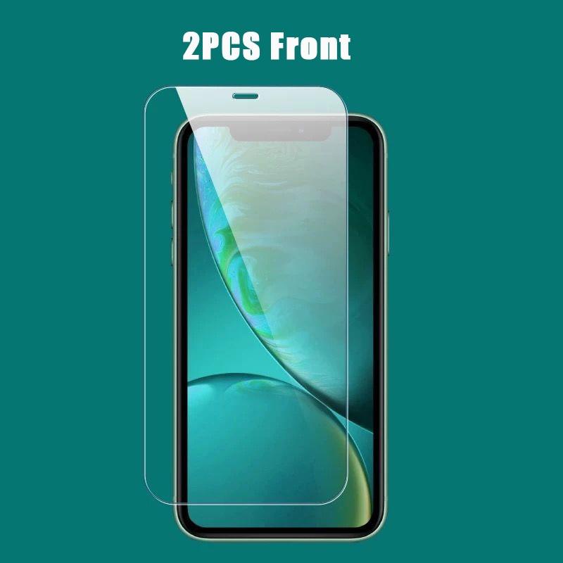 3-en-1 Lot de 2 films de protection d'écran en verre trempé pour iPhone 12 11 Pro Max Mini, Protection Avant + Arrière + Objectif pour iPhone 13 Pro Max - Film en verre trempé de qualité supérieure - Clarté HD - Anti-traces de doigts/rayures pour iPhone