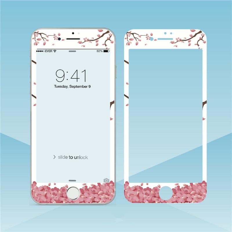 Protecteur d'écran Cartoon Fleurs pour iPhone 13 12 11 Pro Max Bord Souple Verre Trempé pour iPhone XS MAX XR 7 8 PLUS Cadre d'installation facile Mignon Dureté 9H Couverture complète Sans bulles Design Mignon Fleurs de Cerisier Verre pour iPhone