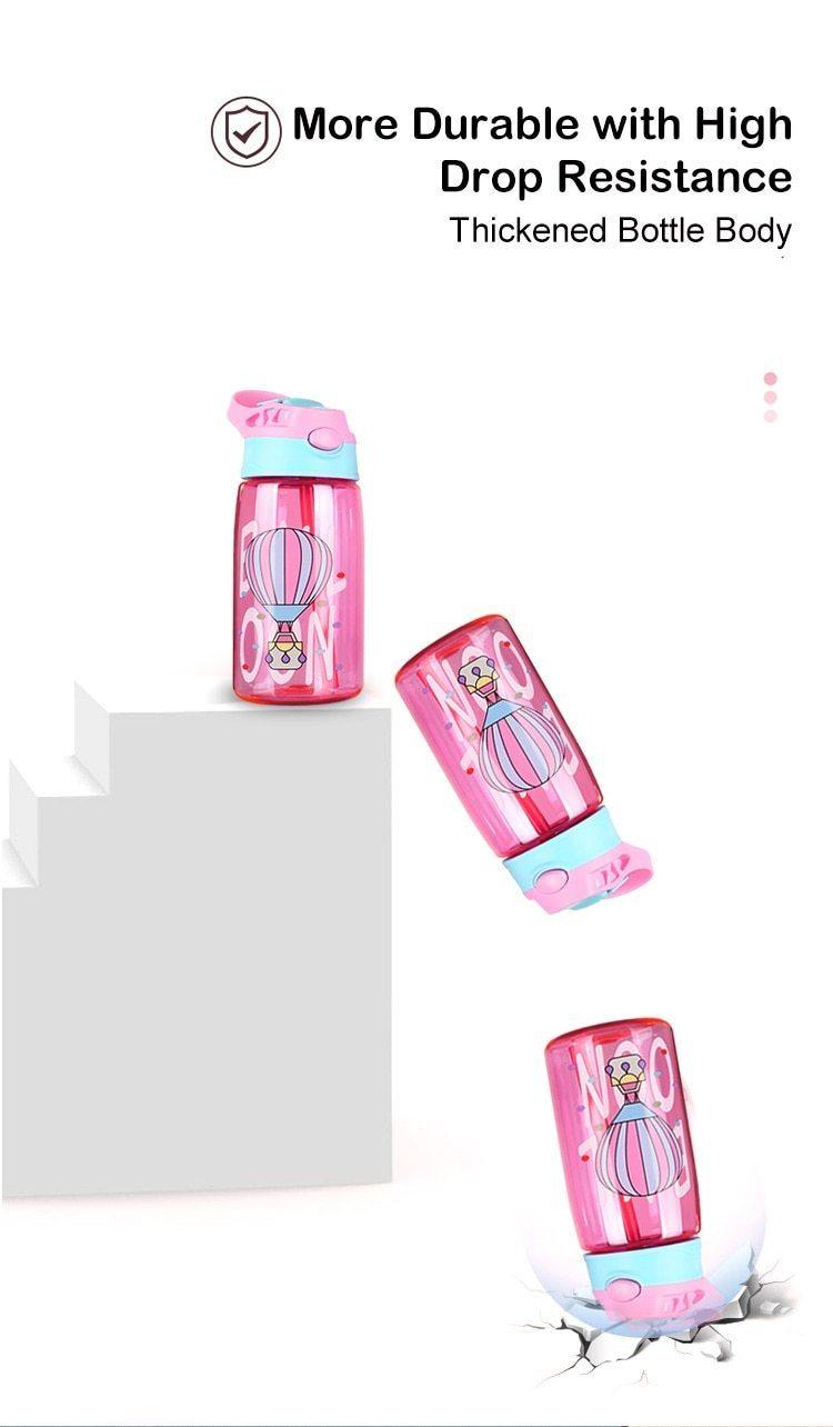 Biberon Enfant Dessin Animé Anti-Fuite Créatif Avec Paille Couleurs Vives Bouteilles Durables Pour Enfants