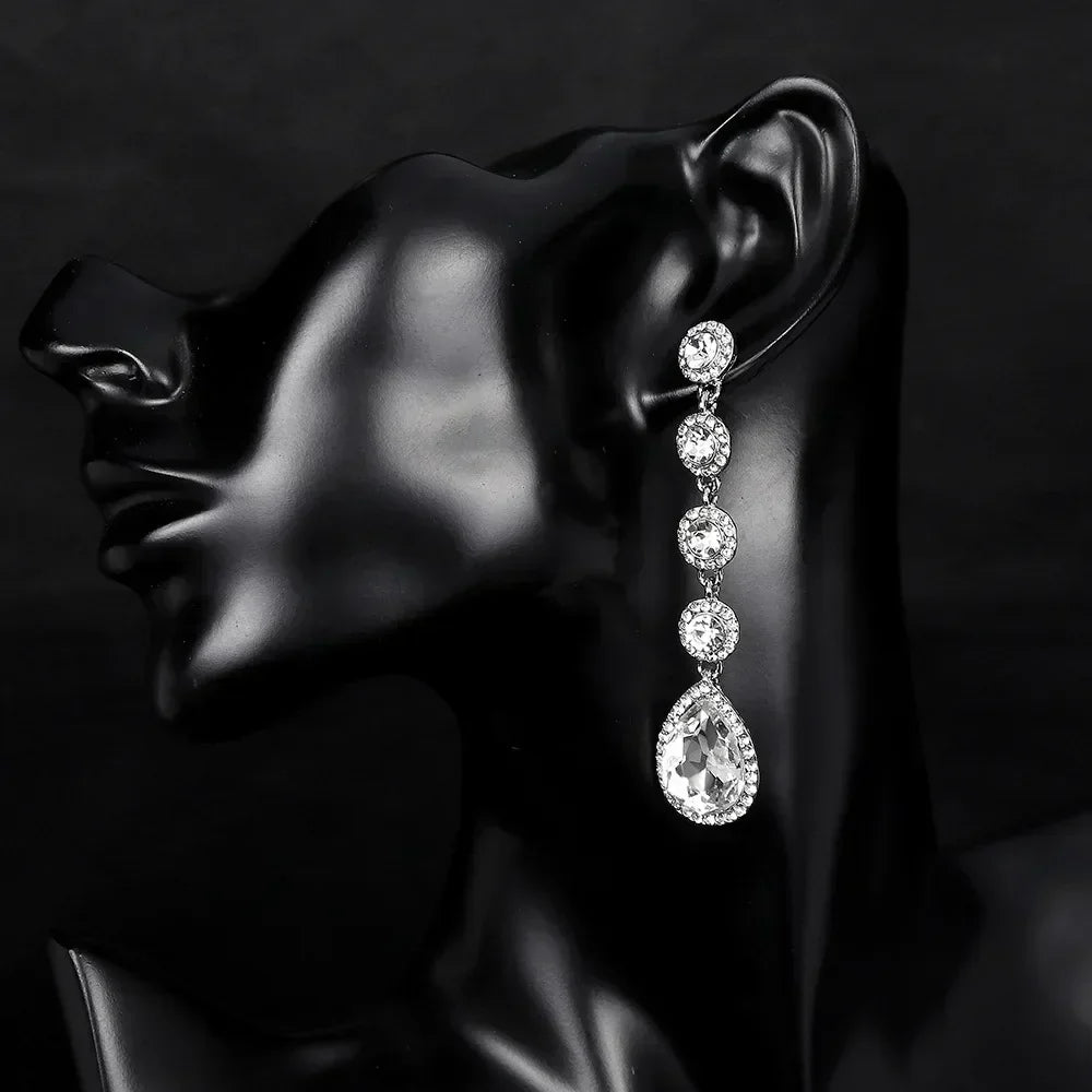 TREAZY Boucles d'oreilles pendantes de mariage en cristal pour femmes, couleur argent, pour mariées, cadeaux d'anniversaire, bijoux de fête