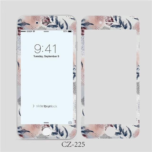 Verre trempé incurvé 3D pour iPhone 6 6s 7 8 Plus, motif fleurs tendance, protecteur d'écran, film de protection, protecteur d'écran en verre trempé conçu pour iPhone
