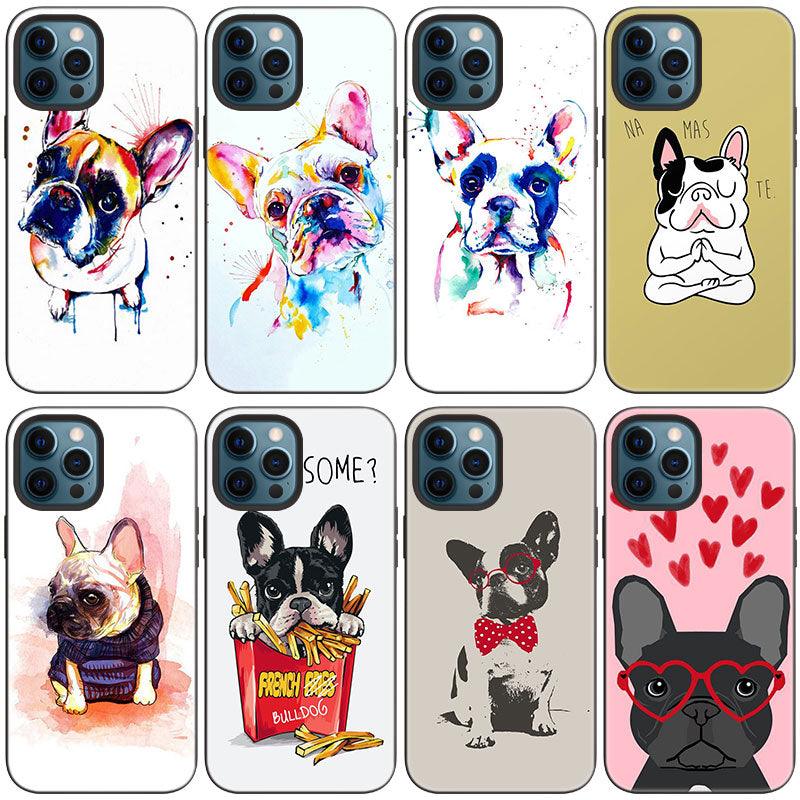Coque de téléphone chiot bouledogue français mignon pour iPhone 14 13 12 Mini 11 Pro Max 7 8 Xr X Xs 7 8 Plus Se 2020 2022 Housse de téléphone mince transparente en silicone souple et élastique