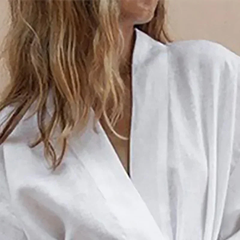 Cardigan Kimono Col V Femme, Robe Courte en Coton et Lin à Manches Longues, avec Ceinture, Style Robe de Chambre, Lacets, Été, Ample, Vestidos