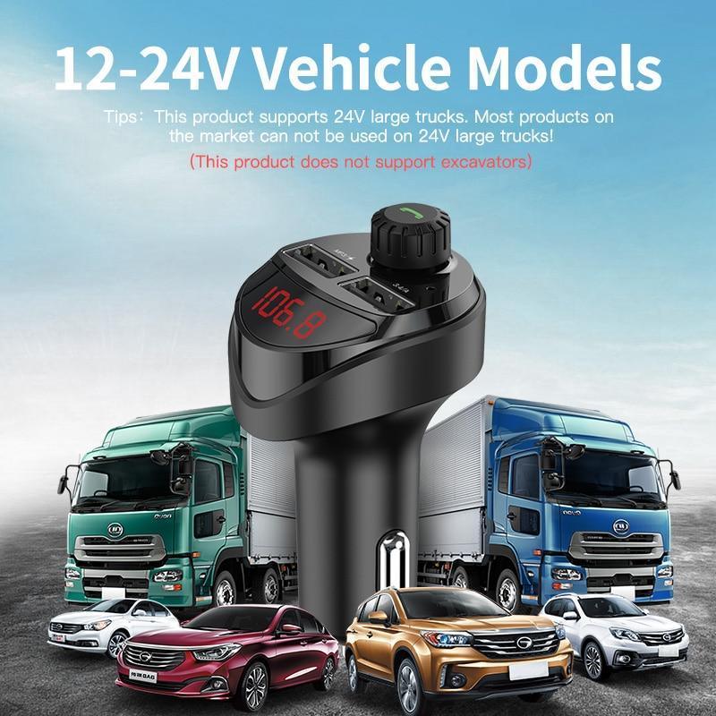 Chargeur de voiture noir Transmetteur FM Bluetooth Lecteur MP3 Audio de voiture Kit voiture carte TF Chargeur de téléphone de voiture double USB 3,4 A