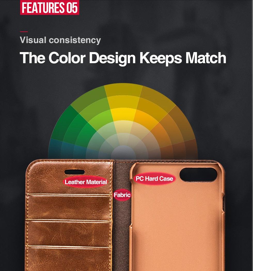 Étui portefeuille de luxe en cuir véritable marron pour iPhone, avec support et porte-cartes, pour iPhone 14 13