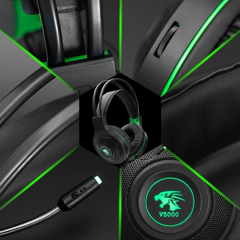 Casque de jeu STEVVEX LED moderne avec micro et contrôle vocal, casque de jeu filaire USB 3,5 mm, écouteurs professionnels pour ordinateur portable et jeux (prise 3,5 mm)