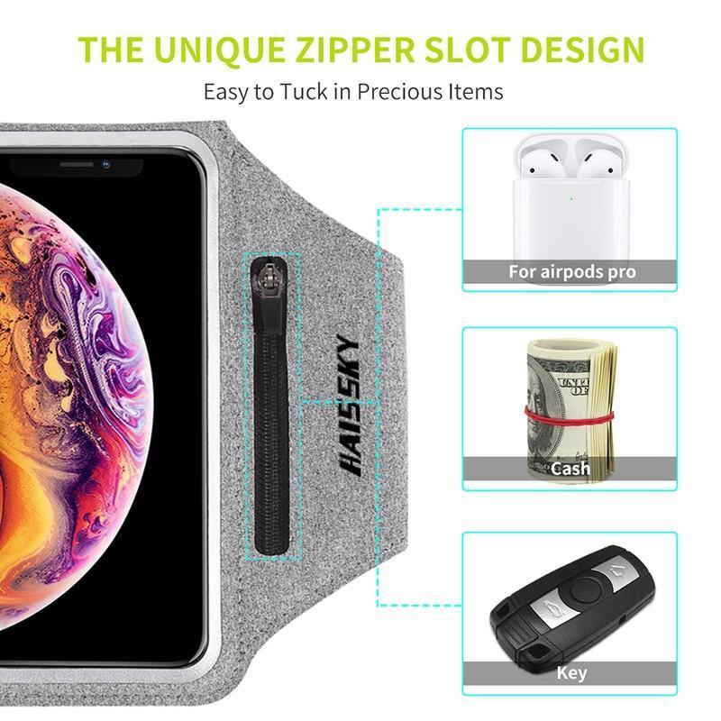 Brassard de sport vert, pochette de course zippée pour téléphone, support de bras, étui pour l'exercice et l'entraînement