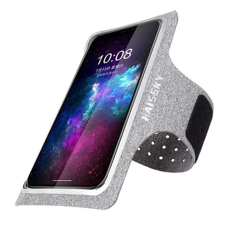 Brassard de sport gris pour téléphone - Étui de rangement pour téléphone portable - Sac de poignet pour l'entraînement