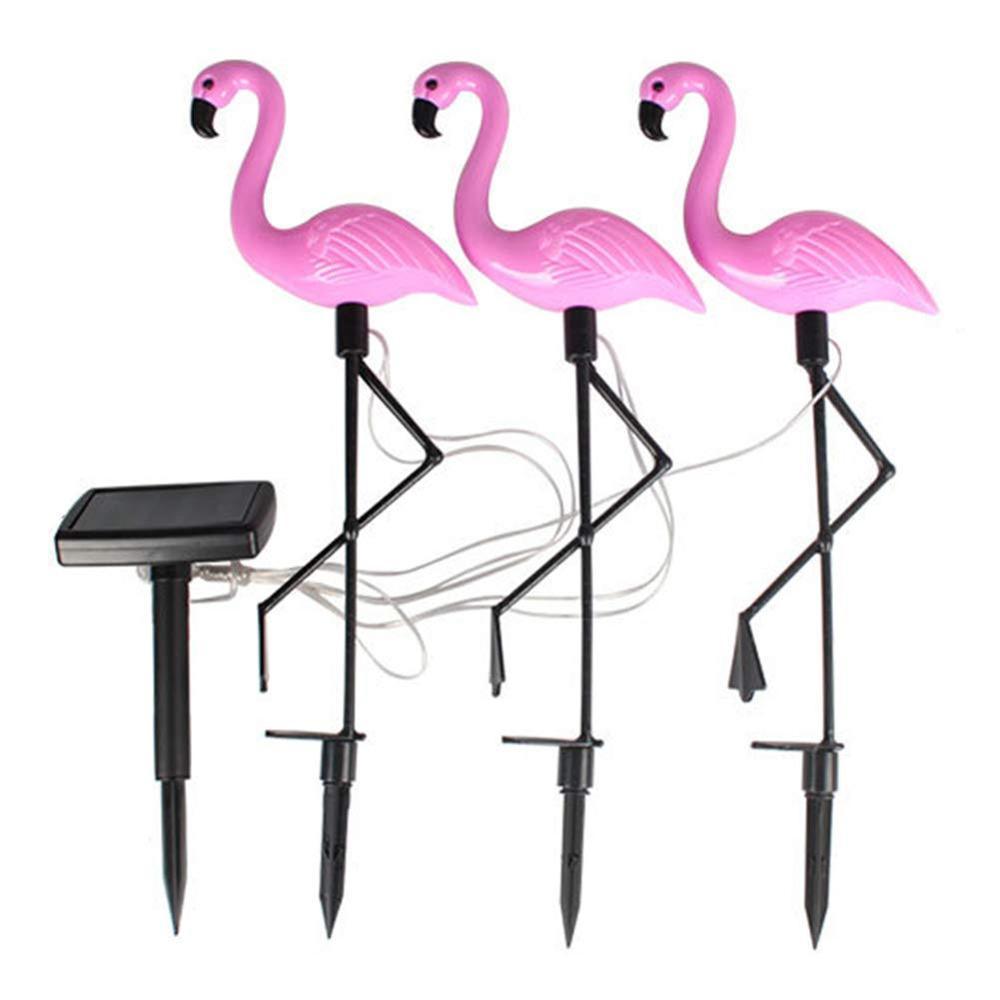 ENSEMBLE DE 3 LAMPES SOLAIRES LED MODERNES Flamant Rose Pour Jardin Et Cour Avec Station De Base – Éclairage Décoratif Pour Allée, Chemin Et Paysage