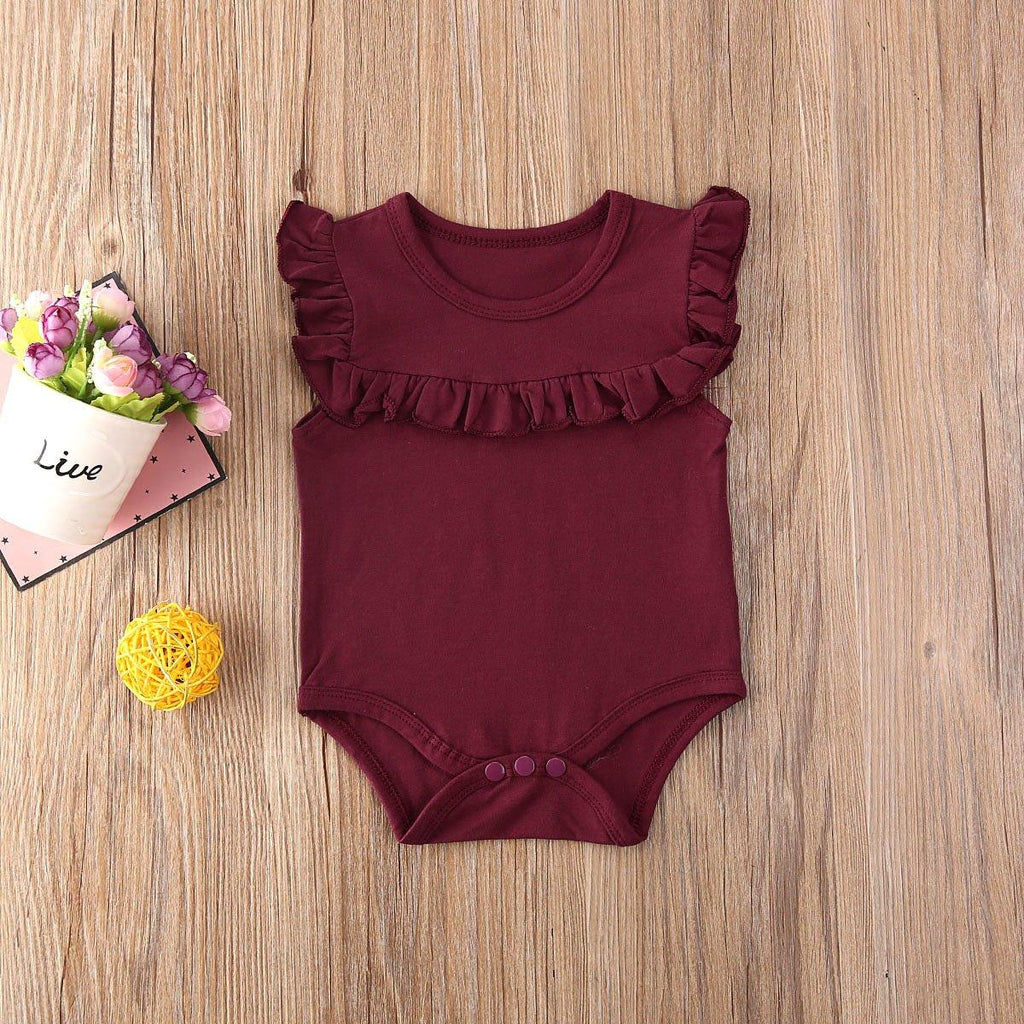 Vêtements Bébé Fille Nouveau-né Grenouillère sans Manches à Volants Combinaison Unie Barboteuse Tenues pour Filles