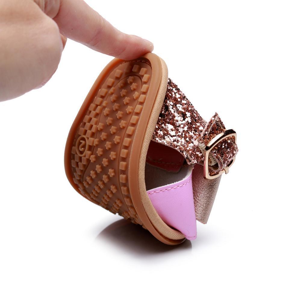 Sandales Bébé Fille Premier Pas Cuir PU Semelle Souple Nœud Papillon Chaussures Filles