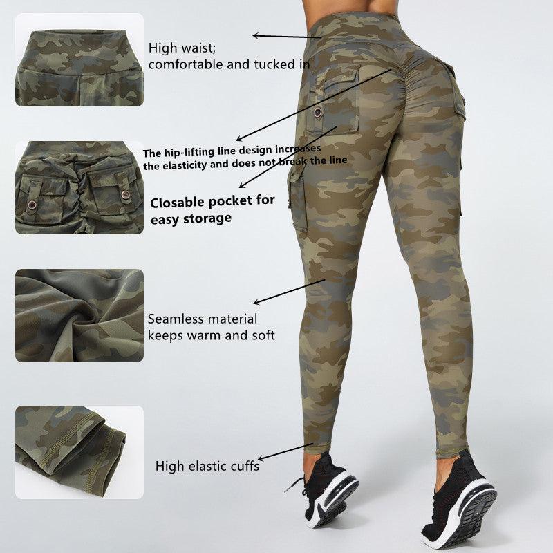 Legging de Yoga Camouflage avec Poches pour Femmes, Legging de Fitness, Pantalon de Sport avec Poches, Legging Vert pour Femmes, Legging Moulant et Mince pour la Gym, Pantalon Push Up Élastique et Mince pour l'Automne et l'Hiver